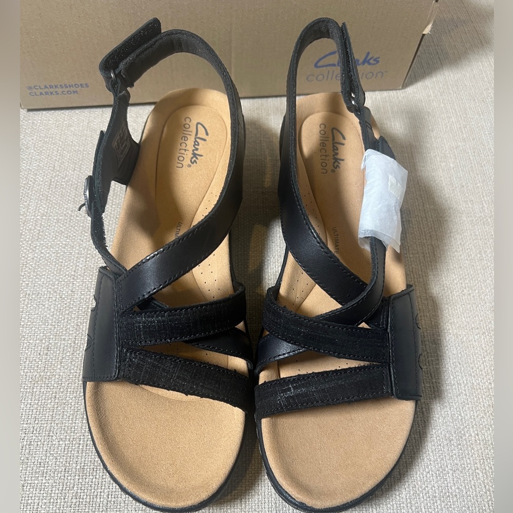 Clarks Black Textured Sole Sandals